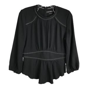 Isabel Marant Blouse top Womens 38‎ Black Puff Sleeves Cream Trim
